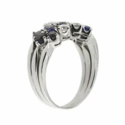Bague 3 rangs diamants et saphirs