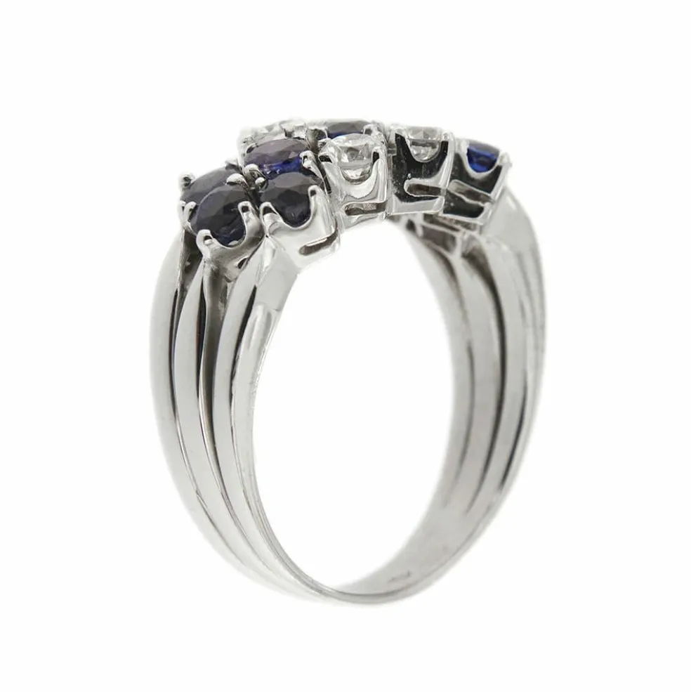 Bague 3 rangs diamants et saphirs