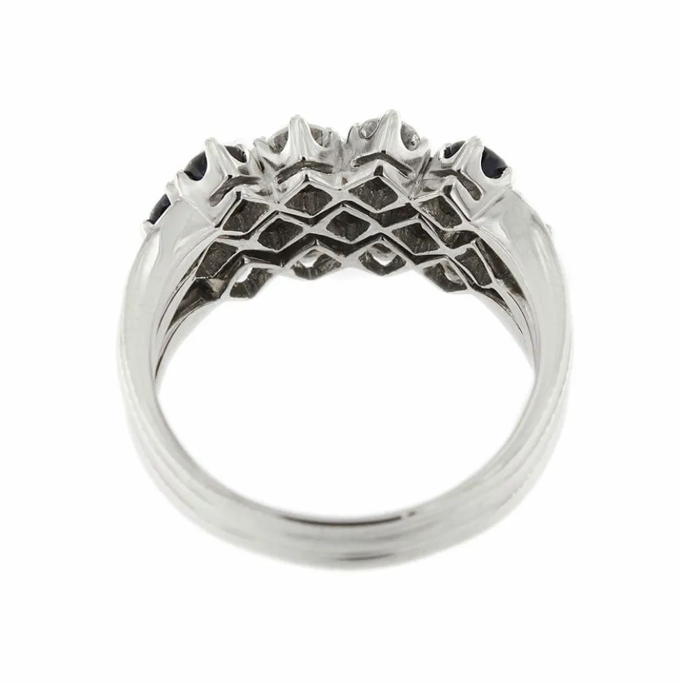 Bague 3 rangs diamants et saphirs