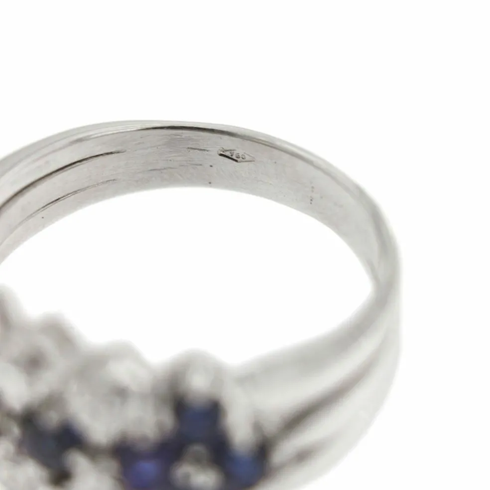 Bague 3 rangs diamants et saphirs