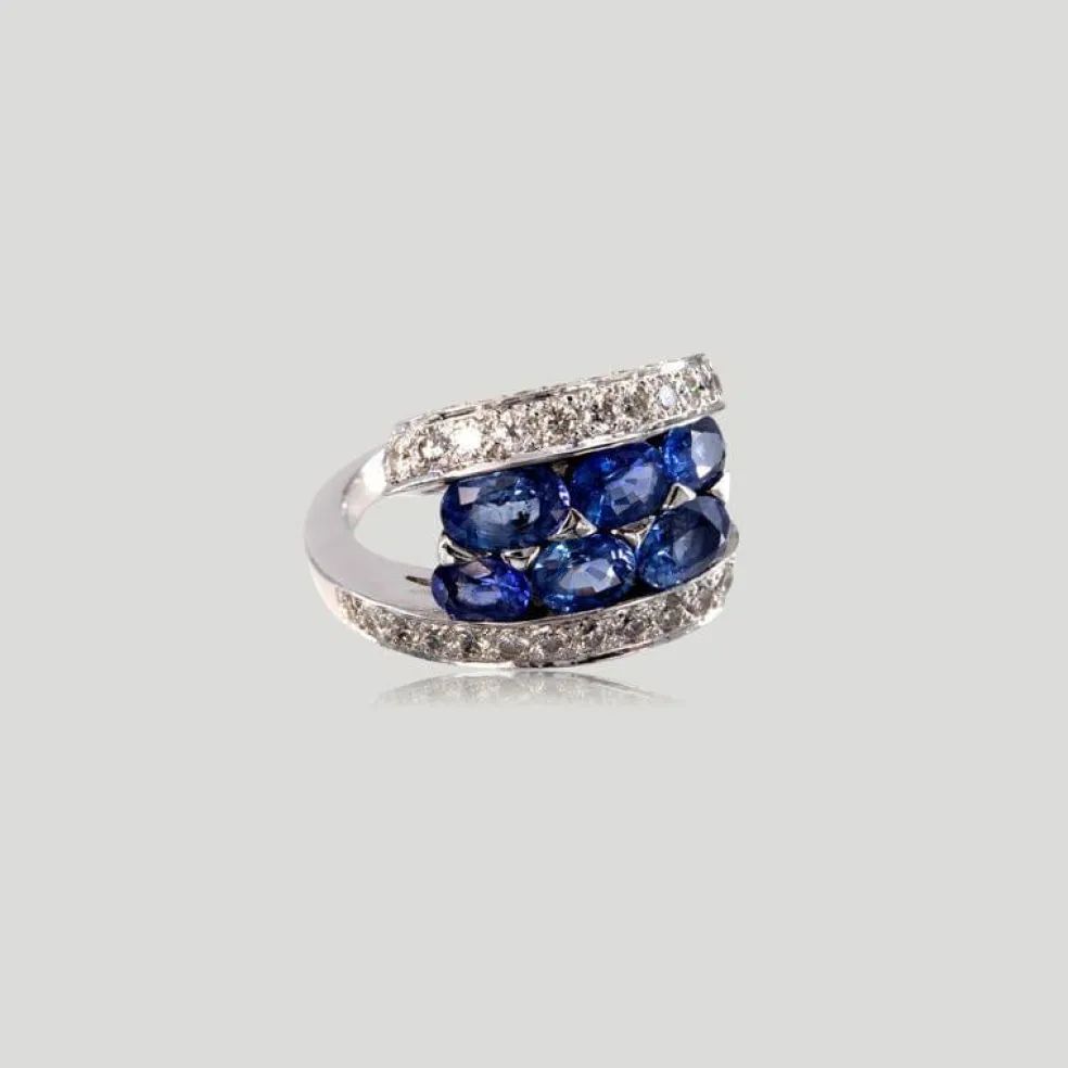 Bague 6 saphirs et diamants