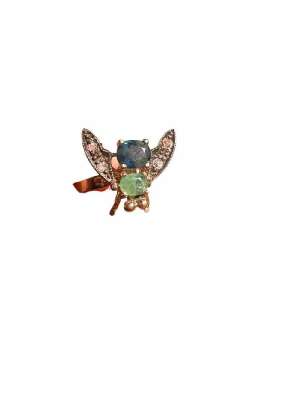 Bague "Abeille en vol" - Emeraude, saphir et diamants
