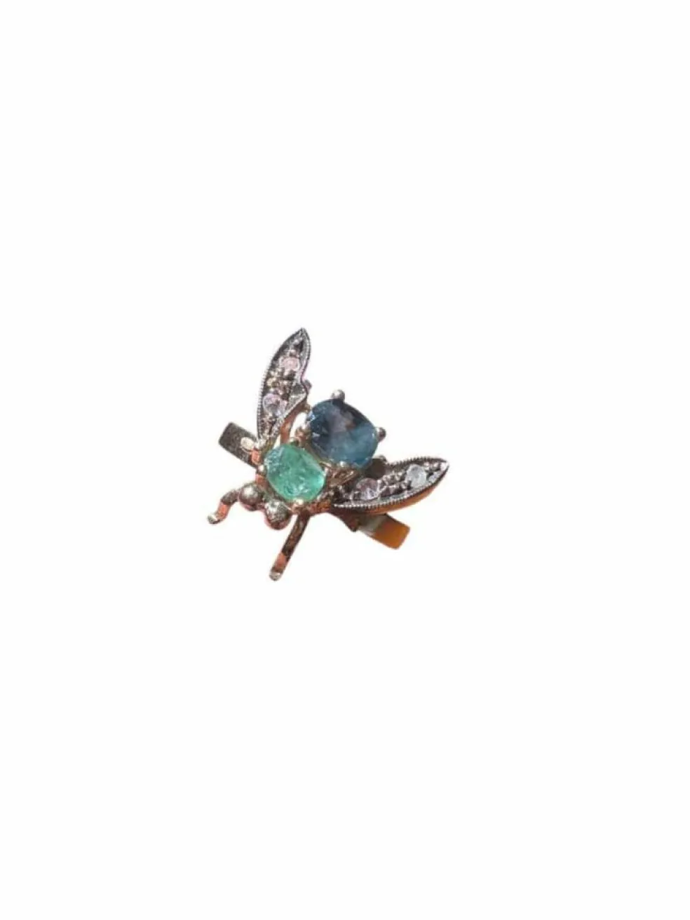 Bague "Abeille en vol" - Emeraude, saphir et diamants