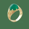 Bague agate verte en cabochon or jaune