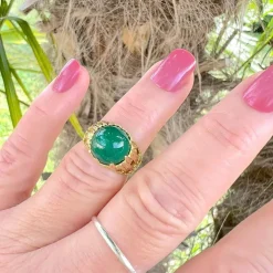Bague agate verte en cabochon or jaune