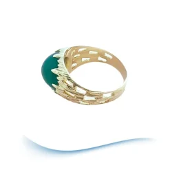 Bague agate verte en cabochon or jaune
