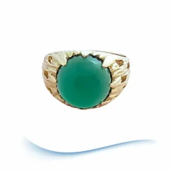 Bague agate verte en cabochon or jaune