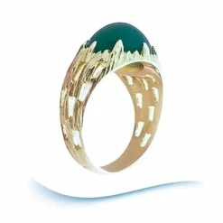 Bague agate verte en cabochon or jaune