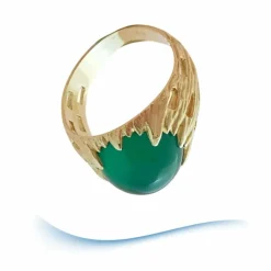 Bague agate verte en cabochon or jaune