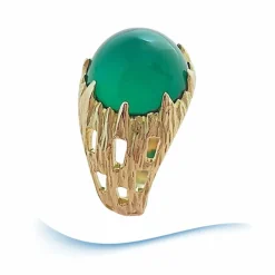 Bague agate verte en cabochon or jaune