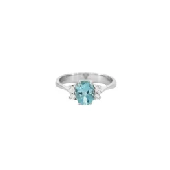 Bague aigue marine et diamants or gris