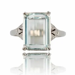 Bague aigue-marine diamant style art déco