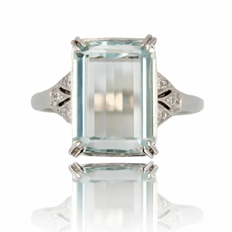 Bague aigue-marine diamant style art déco