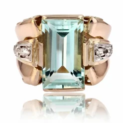 Bague aigue-marine diamants rétro