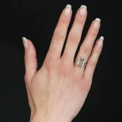 Bague aigue-marine diamant style art déco