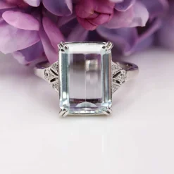 Bague aigue-marine diamant style art déco