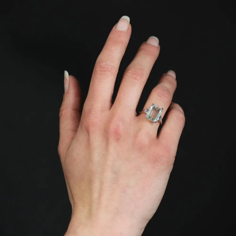 Bague aigue-marine diamant style art déco