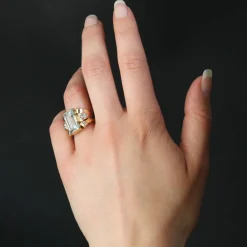 Bague aigue-marine diamants rétro