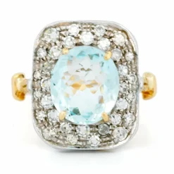 Bague aigue-marine entourage diamant