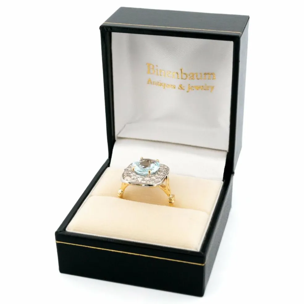 Bague aigue-marine entourage diamant