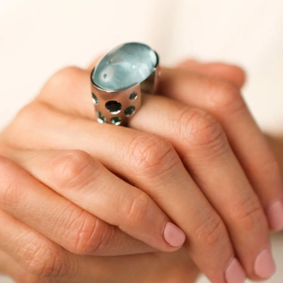 Bague aigue-marine et tourmaline bleue