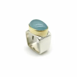 bague aigue-marine ofiesh en or et argent sterling