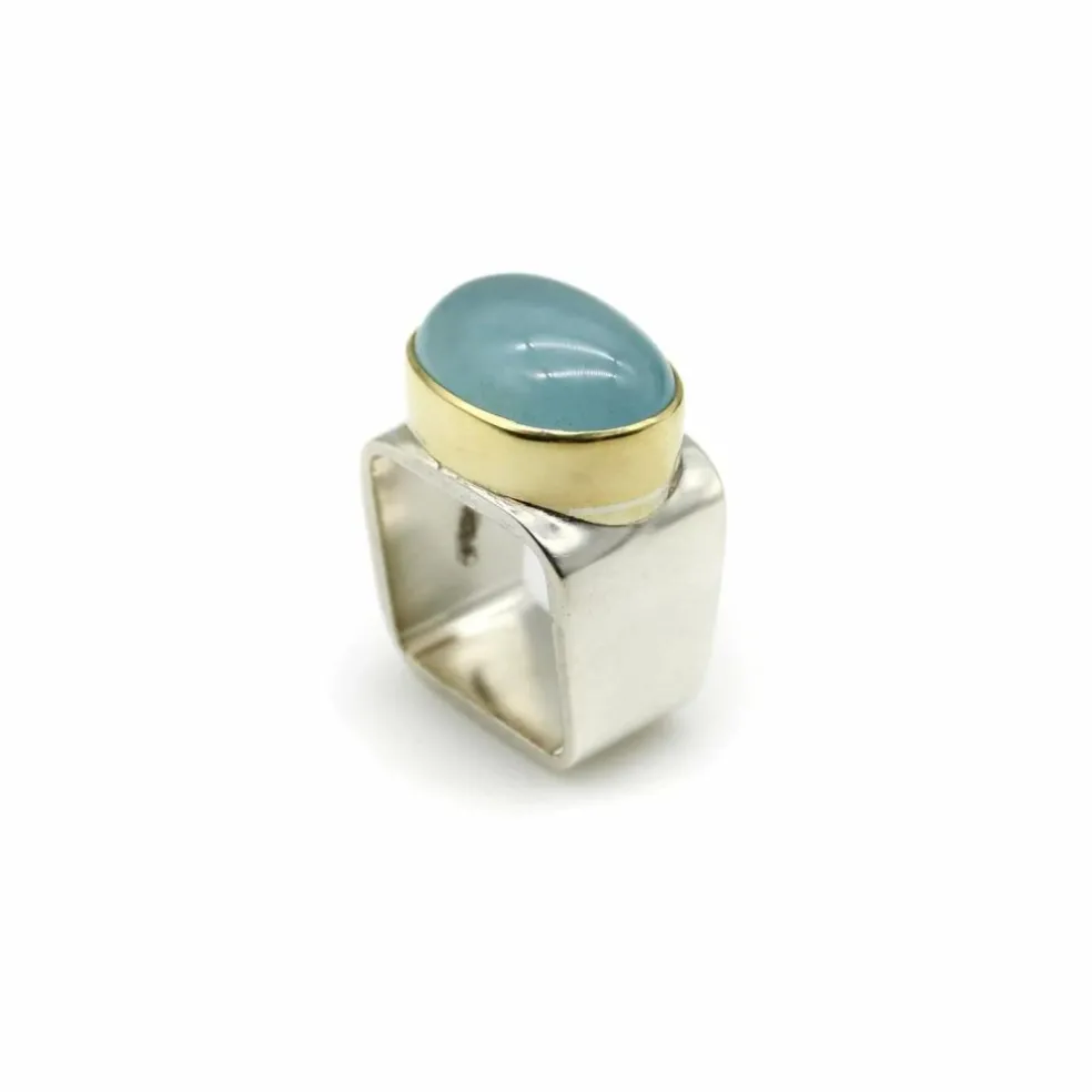 bague aigue-marine ofiesh en or et argent sterling
