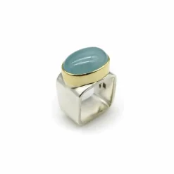 bague aigue-marine ofiesh en or et argent sterling
