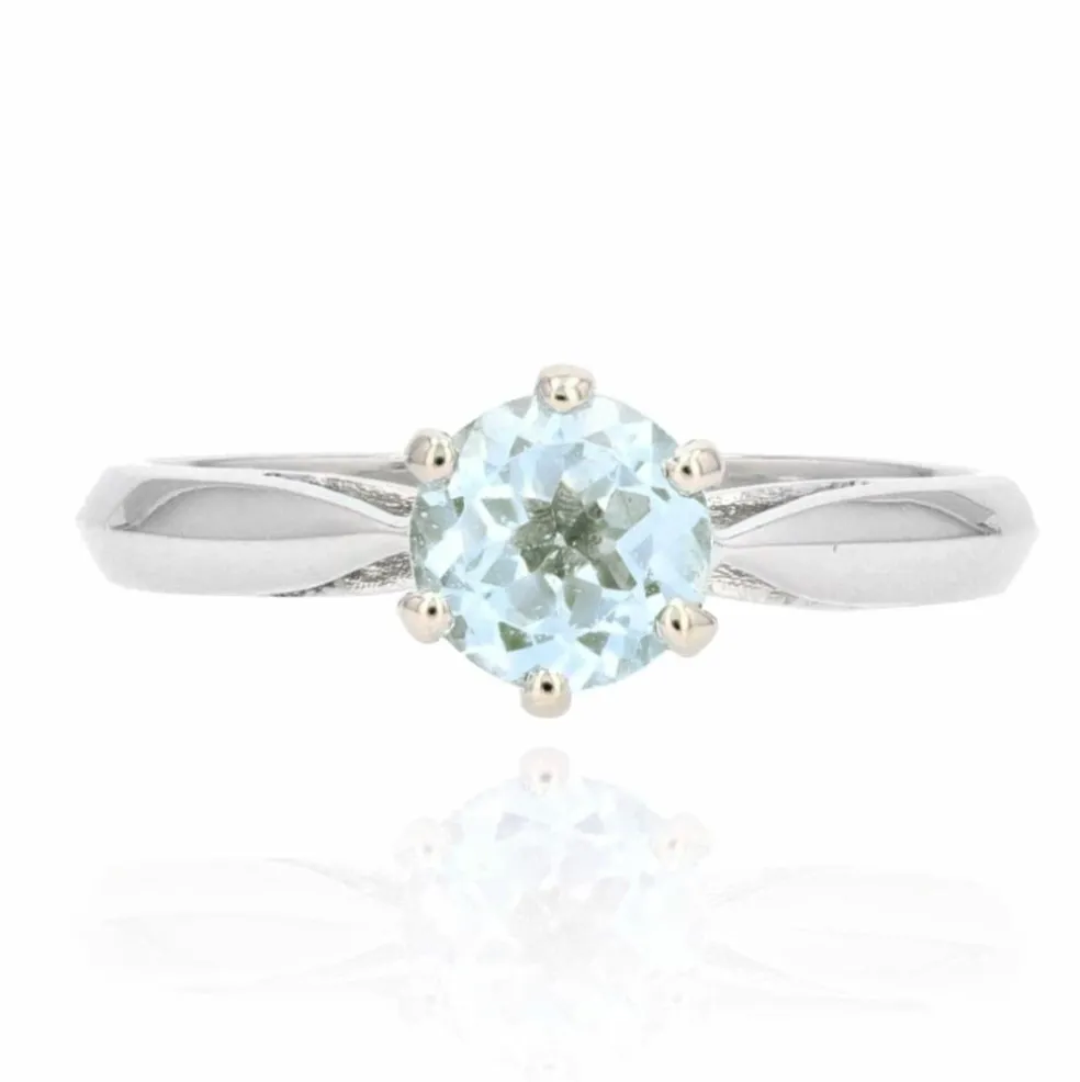 Bague aigue-marine or blanc en solitaire