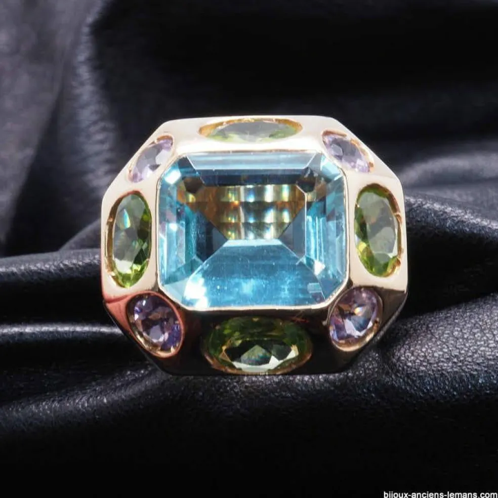 Bague Aigue-Marine Péridot Améthyste