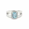 Bague Aigue-Marine Rectangle Diamants Or Gris 18 Carats