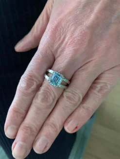 Bague Aigue-Marine Rectangle Diamants Or Gris 18 Carats