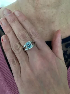 Bague Aigue-Marine Rectangle Diamants Or Gris 18 Carats