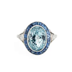 Bague Aigue-Marine Saphir Platine Diamant