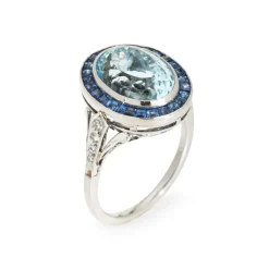 Bague Aigue-Marine Saphir Platine Diamant