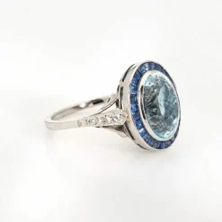 Bague Aigue-Marine Saphir Platine Diamant