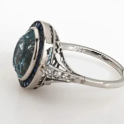 Bague Aigue-Marine Saphir Platine Diamant