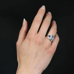 Bague aigue-marine saphirs et diamants style art déco