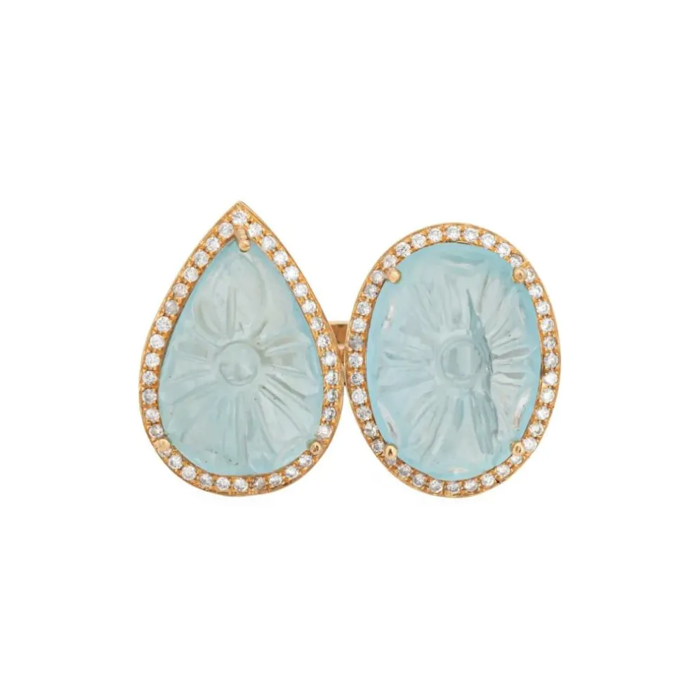 Bague aigue-marine sculptée diamant