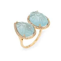 Bague aigue-marine sculptée diamant