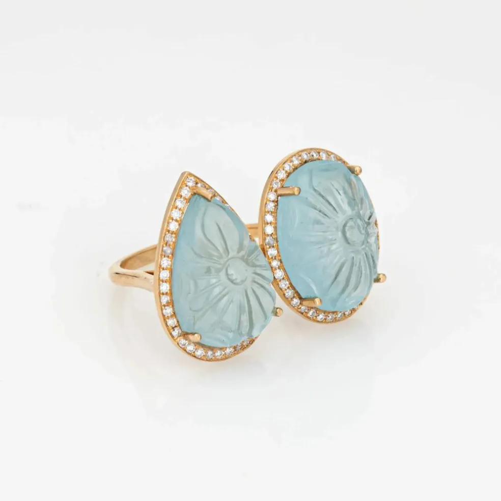 Bague aigue-marine sculptée diamant