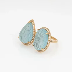 Bague aigue-marine sculptée diamant