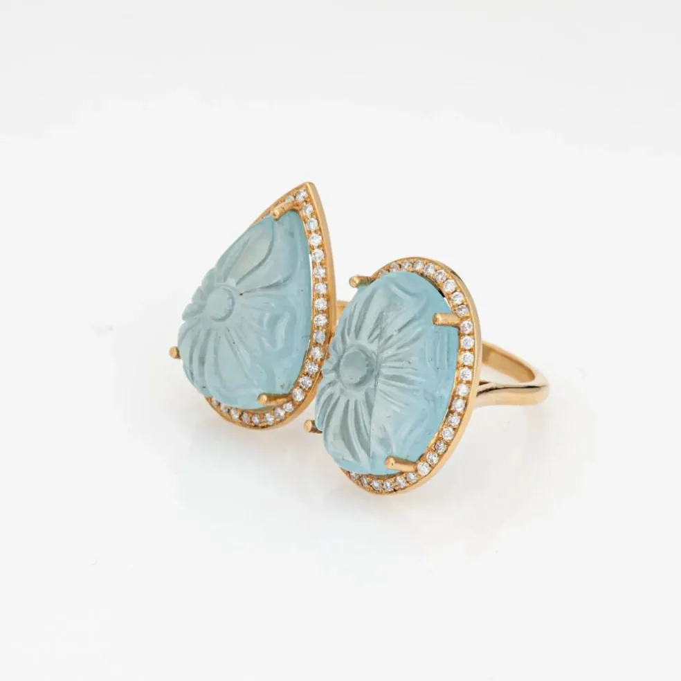 Bague aigue-marine sculptée diamant