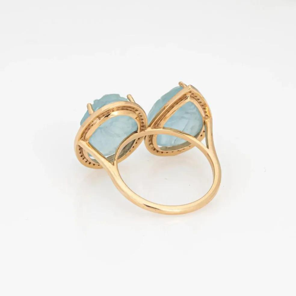 Bague aigue-marine sculptée diamant