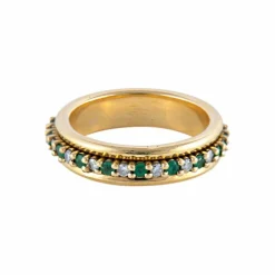 BAGUE ALLIANCE «PHŒBÉ» OR, ÉMERAUDES & DIAMANTS
