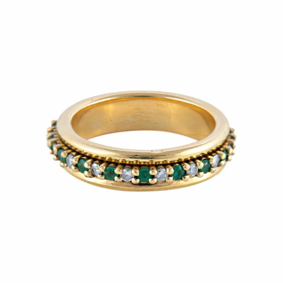 BAGUE ALLIANCE «PHŒBÉ» OR, ÉMERAUDES & DIAMANTS