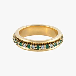 BAGUE ALLIANCE «PHŒBÉ» OR, ÉMERAUDES & DIAMANTS