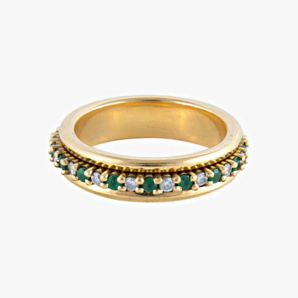 BAGUE ALLIANCE «PHŒBÉ» OR, ÉMERAUDES & DIAMANTS