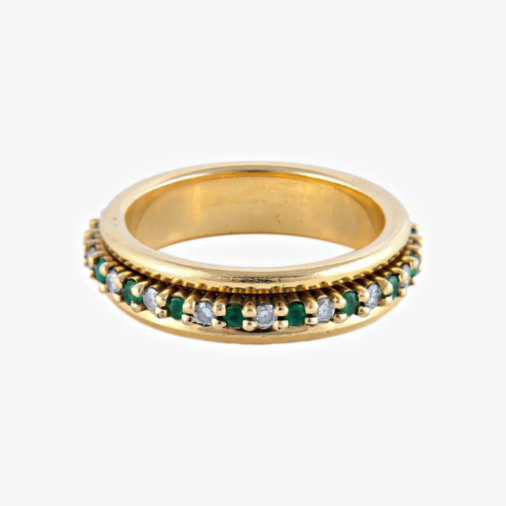 BAGUE ALLIANCE «PHŒBÉ» OR, ÉMERAUDES & DIAMANTS