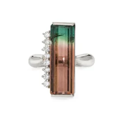 Bague allongée en platine avec tourmaline pastèque bicolore de 9,08 ct